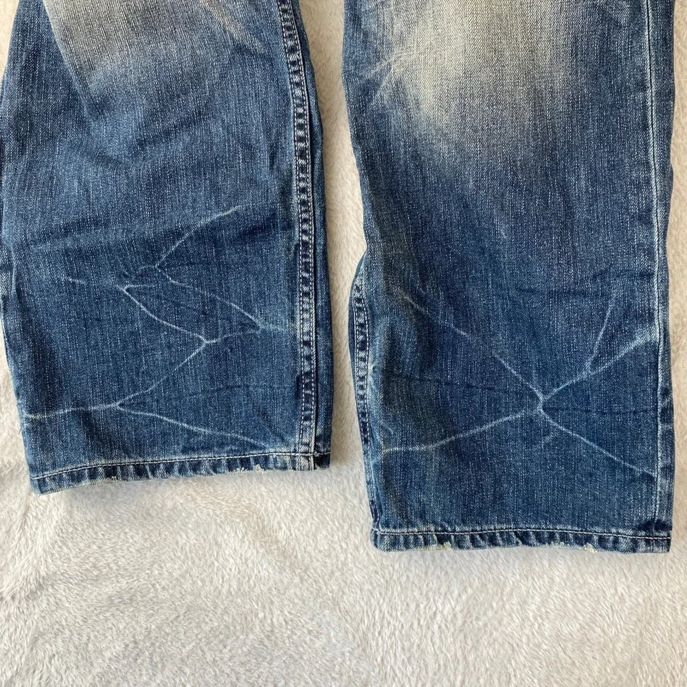 Rocawear 90s Y2K Jeans Men Size 32 (Fit 34) Blue Embroidered Skater Grunge Faded